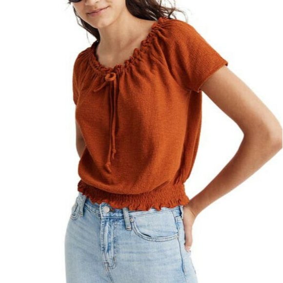 MADEWELL Texture & Thread Womens Sz S Orange Drawstring Top Textured Cropped Fit